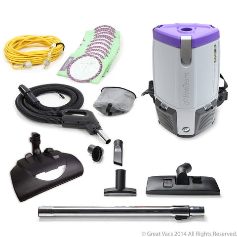 NEW Proteam Pro 6 Commercial Backpack Vacuum with Wessel Werk Power Nozzle Head 6 qt Quarter Vac