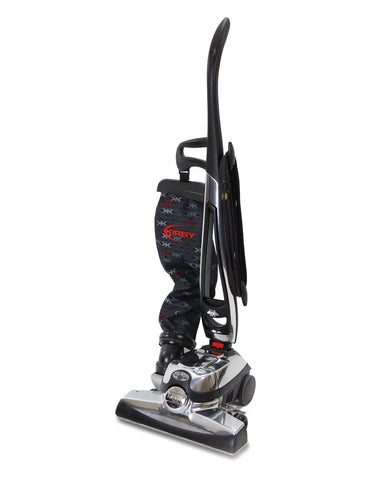 Reconditioned Kirby vacuum cleaners shown with floor cleaning attachments, hoses, tools, and accessories for complete home cleaning solutions.