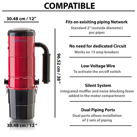 Prolux CV12000 Central Vacuum Power Unit with powerful 2 speed motor and 25 Year Warranty!
