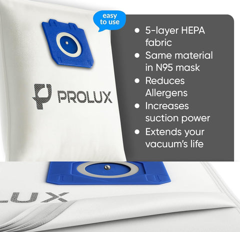 6pk of Bags and 2 Exhaust Filters for the Prolux 6000/7000/8000/9000 Upright Vacuum Cleaners