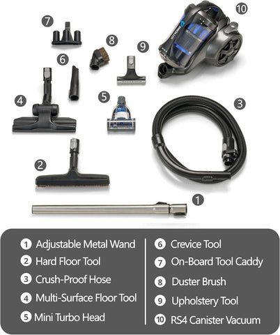 Prolux RS4 Lightweight Bagless Canister Vacuum with HEPA Filtration Premium Button Lock Tools and Automatic Cord Rewind