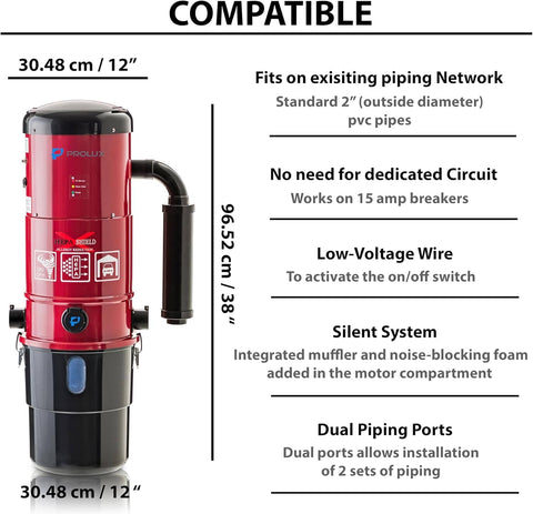 Prolux CV12000 Central Vacuum Power Unit with most powerful 2 speed motor and 25 Year Warranty!