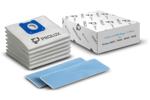 6pk of Bags and 2 Exhaust Filters for the Prolux 6000/7000/8000/9000 Upright Vacuum Cleaners