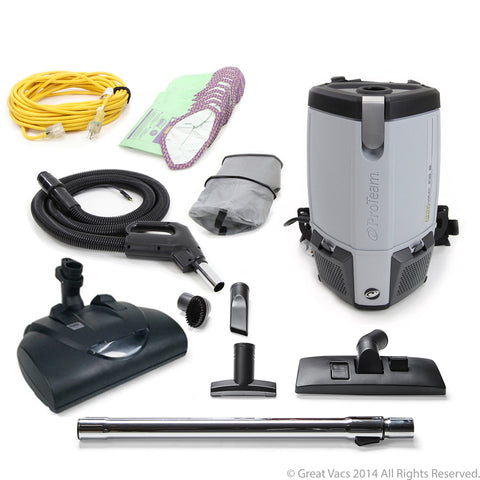 ProTeam ProVac FS6 Commercial 6qt Backpack Vacuum Cleaner W. Wessel Werk Powerhead | 3 Year Warranty | 60 day money back guarantee