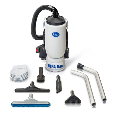 New GV 6qt HEPA Backpack Vacuum with professional 1 1/2" tool kit Commercial Restaurant Industrial