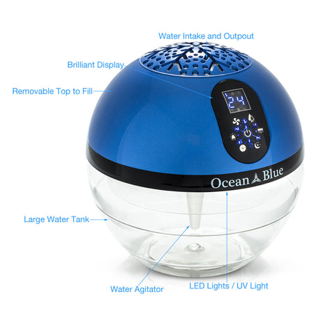Touch Screen Ocean Blue Water Based Air Purifying Humidifier and Aromatherapy Diffuser